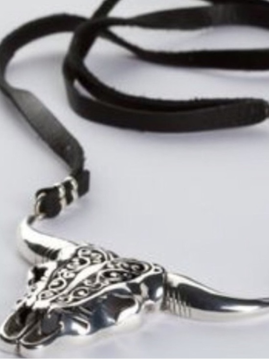 Spell Jewelry - Spell Black Cord Silver Longhorn Skull Necklace - OS - Vintage 🦄